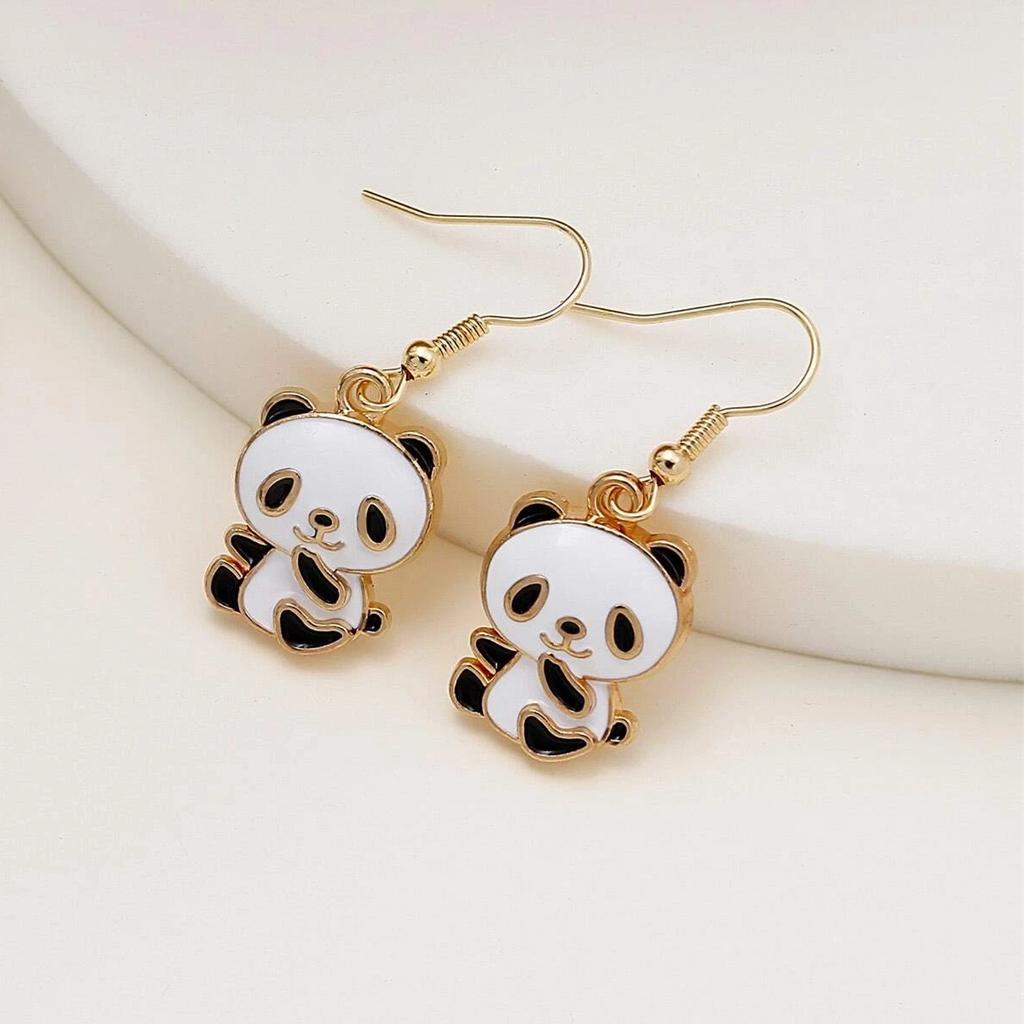 National Treasure Grade Red Panda Earrings Exquisite and Cute Metal Geometric Earrings Pendant Jewelry