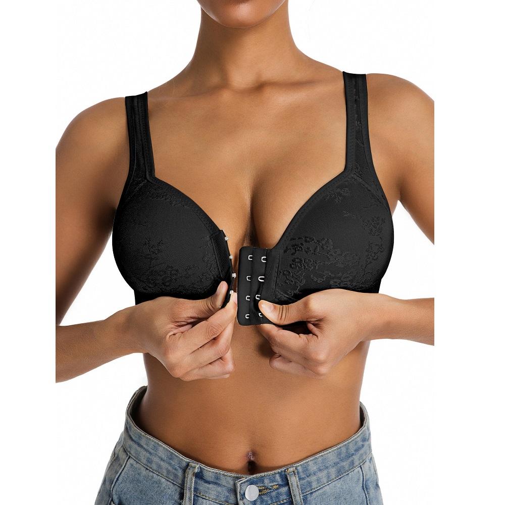 

Женские бюстгальтеры с застежкой спереди, без косточек, эластичные, мягкие, с фиксированной чашкой, пуш-ап топ, подходят для женщин среднего возраста, бюстгальтеры для женщин S чёрный