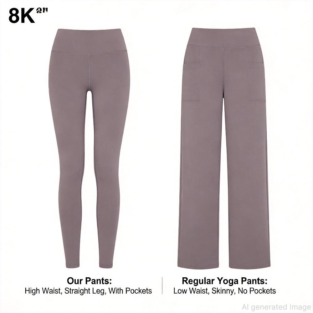 Pantaloni Casual a Vita Alta Gamba Dritta Tasche Ampie Pantaloni Yoga Donna Vestibilità Rilassata Pantaloni Sportivi