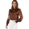 Silky Satin Shirt for Women Stand Collar Ruffle Trim Long Sleeve Pullover Tops Solid Color Loose Fit Casual Blouse