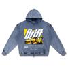DTG print Knitted Denim Zip-Up Hoodie Hyper Drift Brother Print Zipper Hoodies  