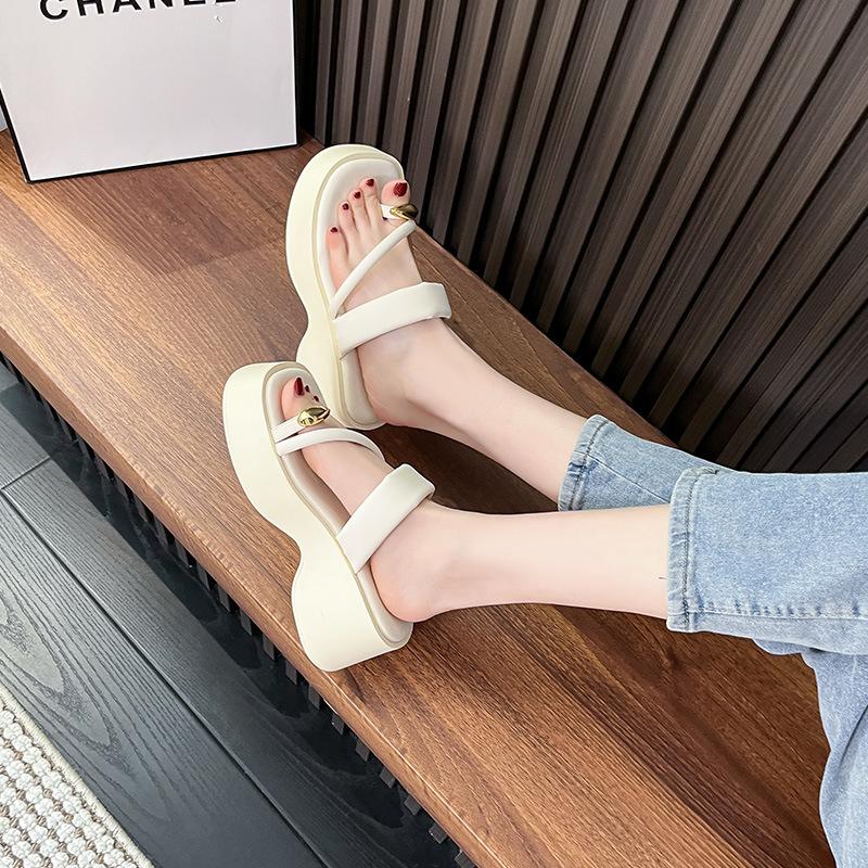 Platform slippers women's outer wear spring and summer new heightening muffin bottom summer toe flip-flops shoes versatile beach sandals
