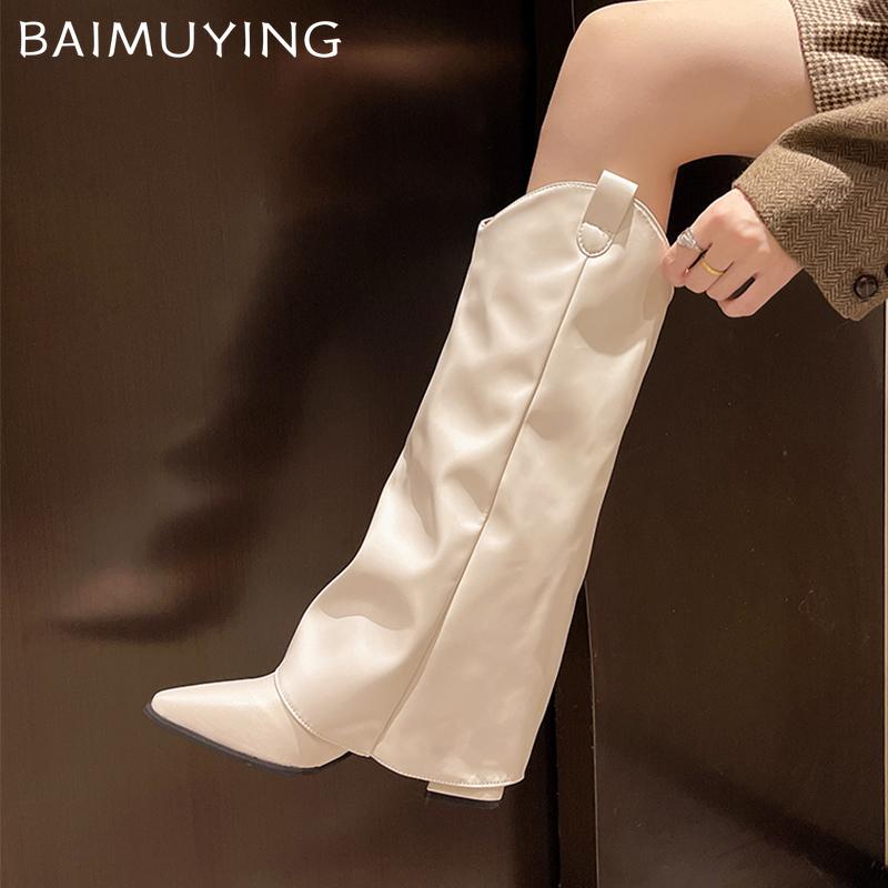 Pointed Toe Women High Boots High Heels Sexy Leather Shoes Woman 2025 Trend Winter Fashion Brand Cozy Goth Chelsea Boots Mujer