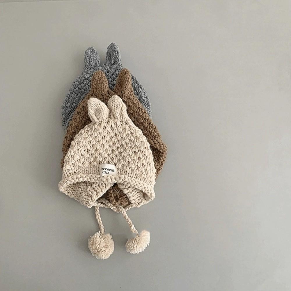 Soft Warm Hand Knitted Cap Rabbit Ear Ear Protection Cap Cute Baby Crochet Hat Girls