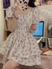 2026 Summer Women's Floral Retro Puff Sleeve Tea Dress - Spicy Girl Style, Pure Desire Waist-Cinching Skirt