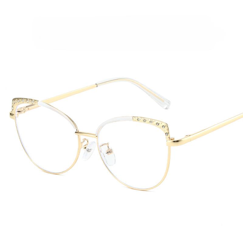 Senior Cat Eye Metal Glasses Women Men Rhinestone Metal Frame Computer Eye Protection Anti Blue Light Eyeglasses