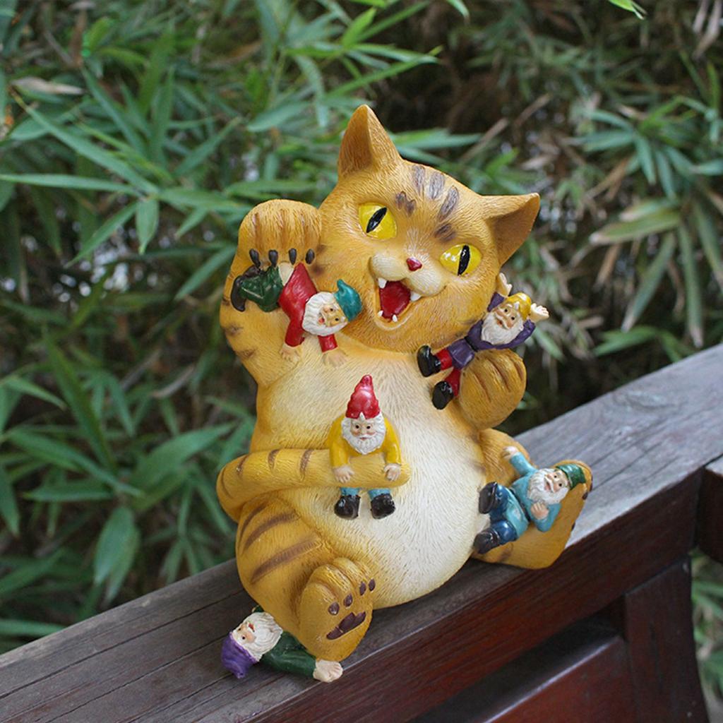 Cat Figurine Exquisite Details Texture Bright Colors Durable Resin Yellow Cat Statue for Garden
