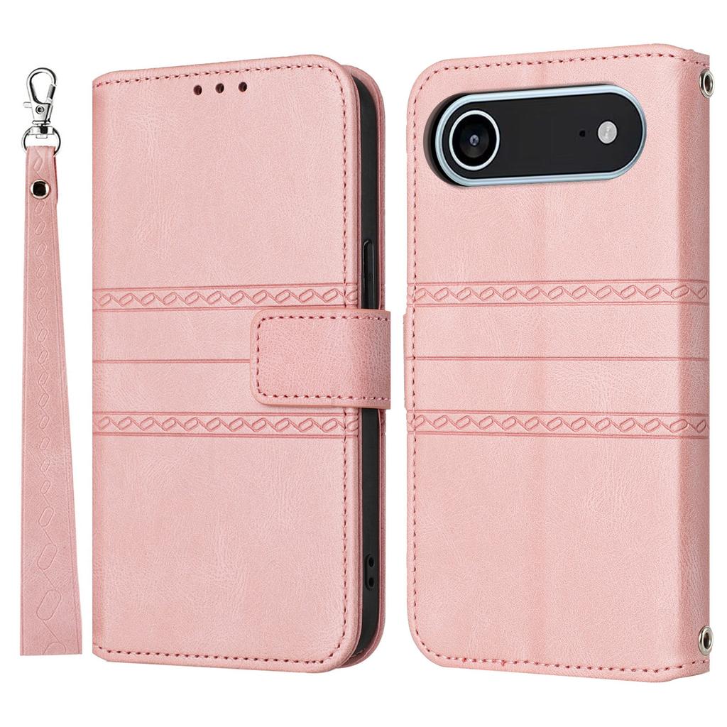For iPhone 17 Air Case Wallet Skin-Touch Leather Imprinted Phone Cover with Wrist Strap