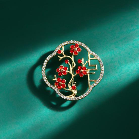 Holle Pruimenbloesem Broche met Rode Zirkonia Witte Strass Steentjes Chinese Stijl Pakken Jassen Sjaals Tassen