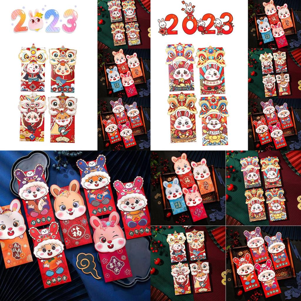 4 Stück 2023 Jahr des Hasen Maskottchen Rotes Umschlag Geldbeutel Glückstasche Kindergeschenk