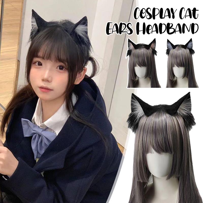 Lolita Faux Fur Cat Ear Headband Wolf Fox Ears Plush Cosplay Hair Accessory with 3D Animal Ears for Anime Party Costume
