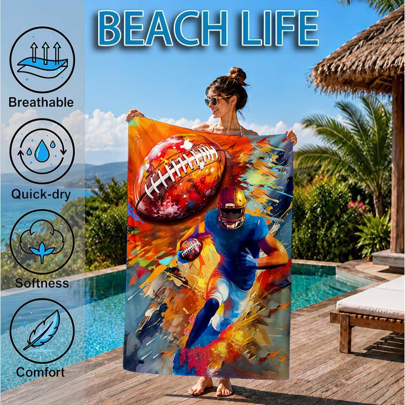 Football Player In Flames Beach Towel, Microfiber Beach Towel, Perfect For Pool, Beach, Travel, Home Decor Beach Party Fan gifts