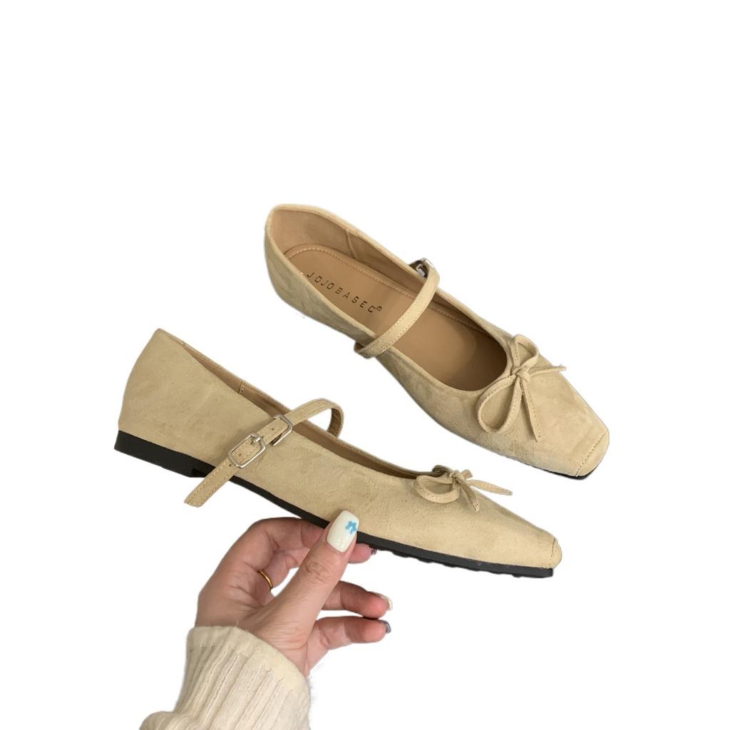 French Retro Suede Ballet Single Shoes Women's 2025 Autumn New Korean Version One-word Strap Flat Mary Jane Women's Shoes