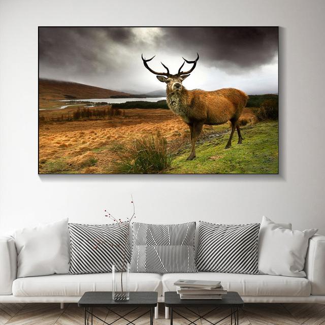 Animal Noble Deer In Winter Snow Forest Canvas Painting Posters and Prints Wall Art Pictures For Living Room Home Decor No Frame