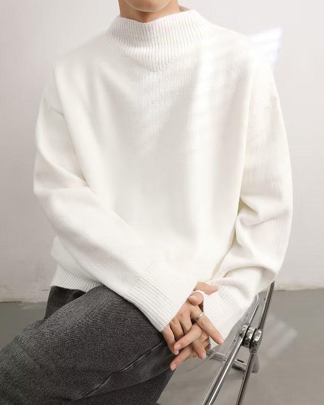 Men s Trendy Korean-Style High-Neck Knit Sweater XXL белый