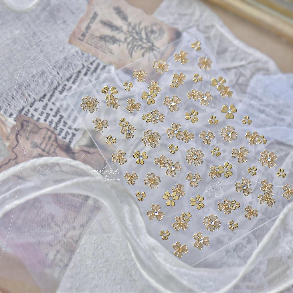 Tomoni Crystal Diamond Retro Nail Art Stickers - Gold Foil Flower Design