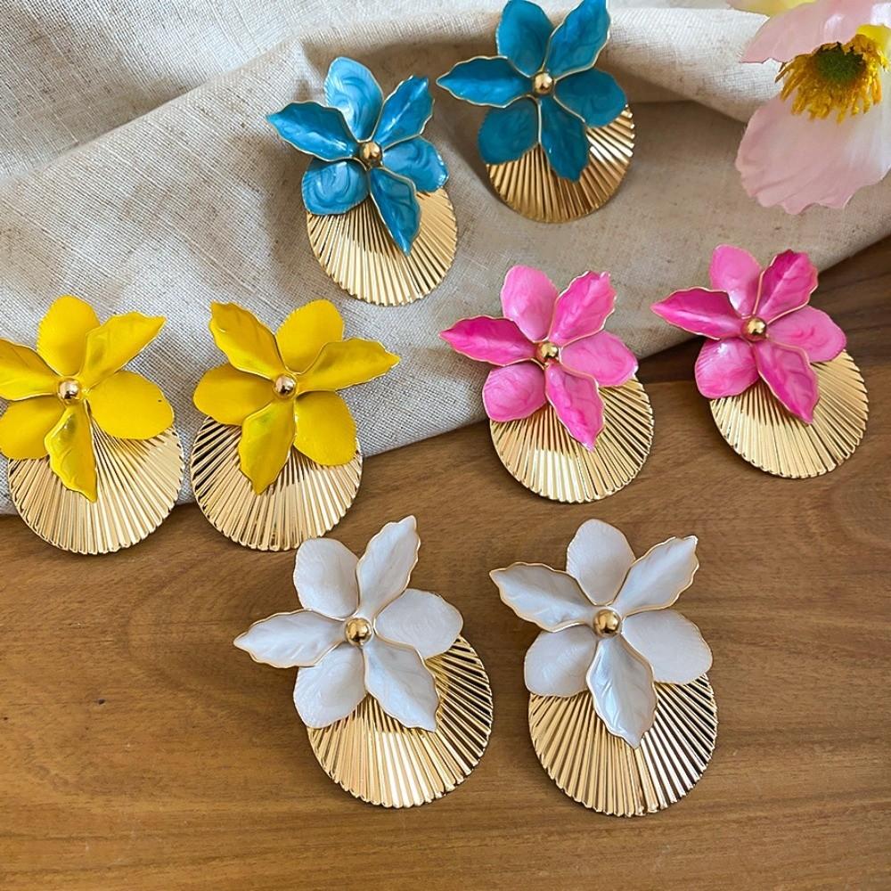 Shell Shape Floral Ear Studs Oil Drip Ear Pendant Orchid Flower Shell Earrings Summer