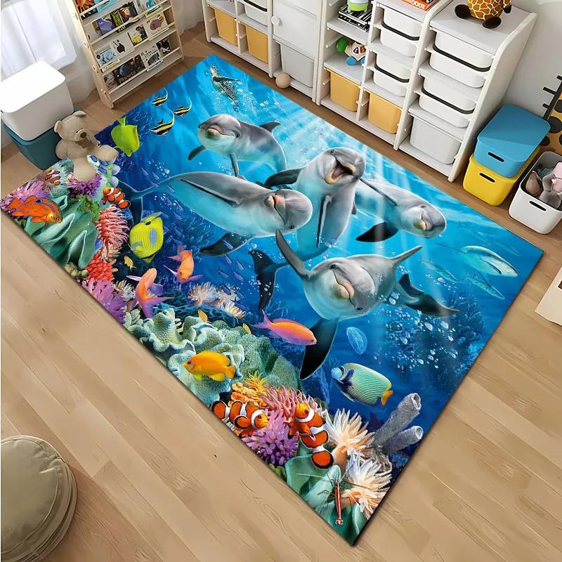 HD Underwater World 3D Illusion Seabed Cartoon Carpet,Rug for Living Room Rug for Bedroom Sofa Doormat Decor Non-slip Floor Mat