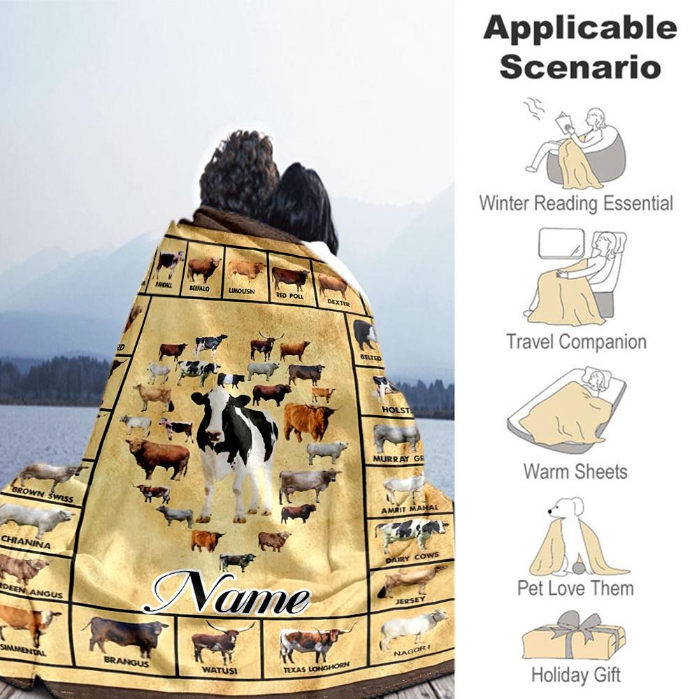 Types Cattle Customize Text Blanket Gift Personalized Blanket Durable Comfort Perfect for Seaside Bed Nap Picnics All-Season Use