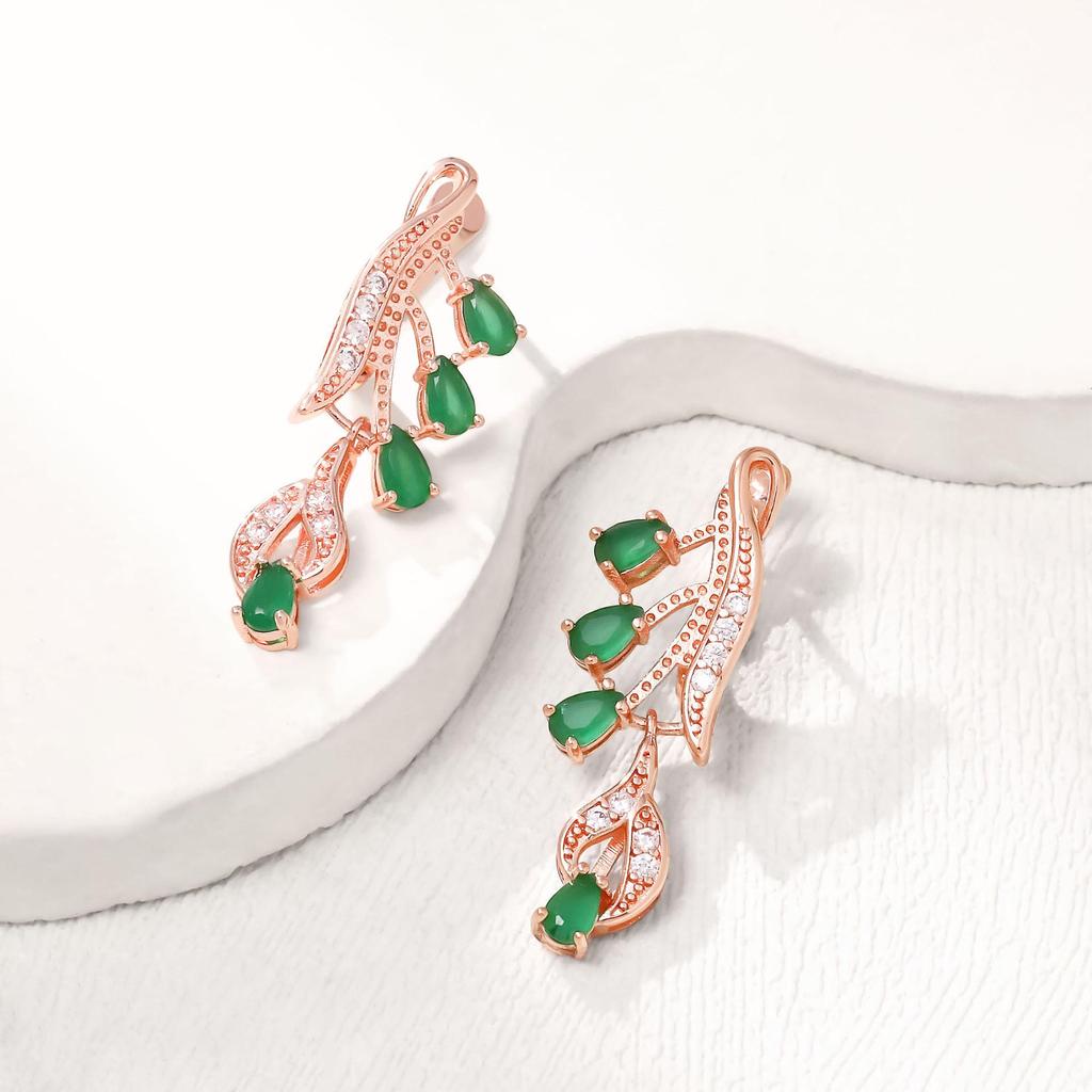 Elegant New Fashion Copper Earrings with Green Gemstone and Zircon