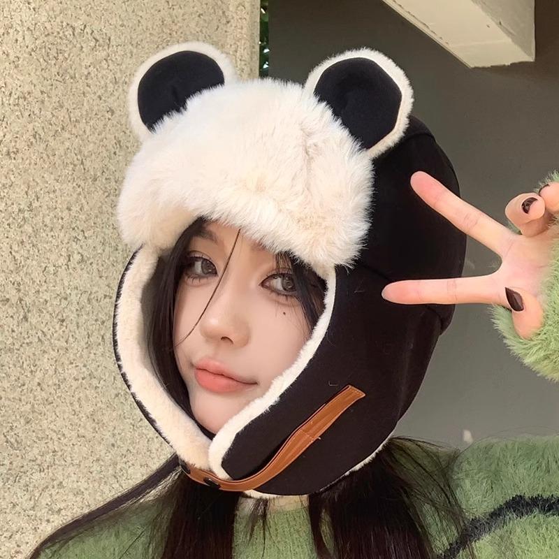 

Hat female winter cute ears plush warm thickened student winter riding warm artifact Adult average size
