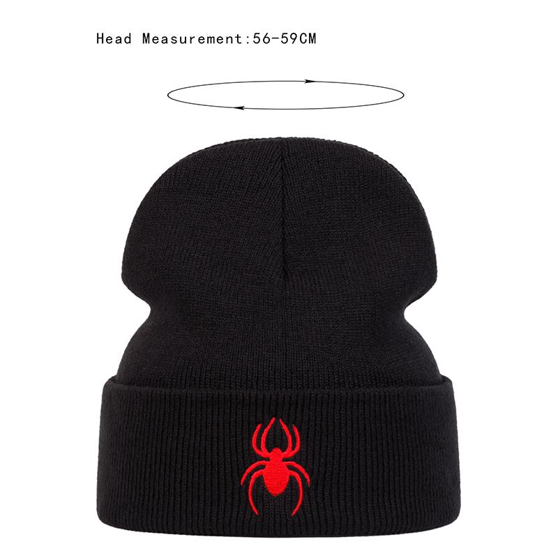 Unisex Spider Embroidery Beanies Hat Autumn Winter Warm Knit Cap for Women Men Travel Vacation Hats Caps