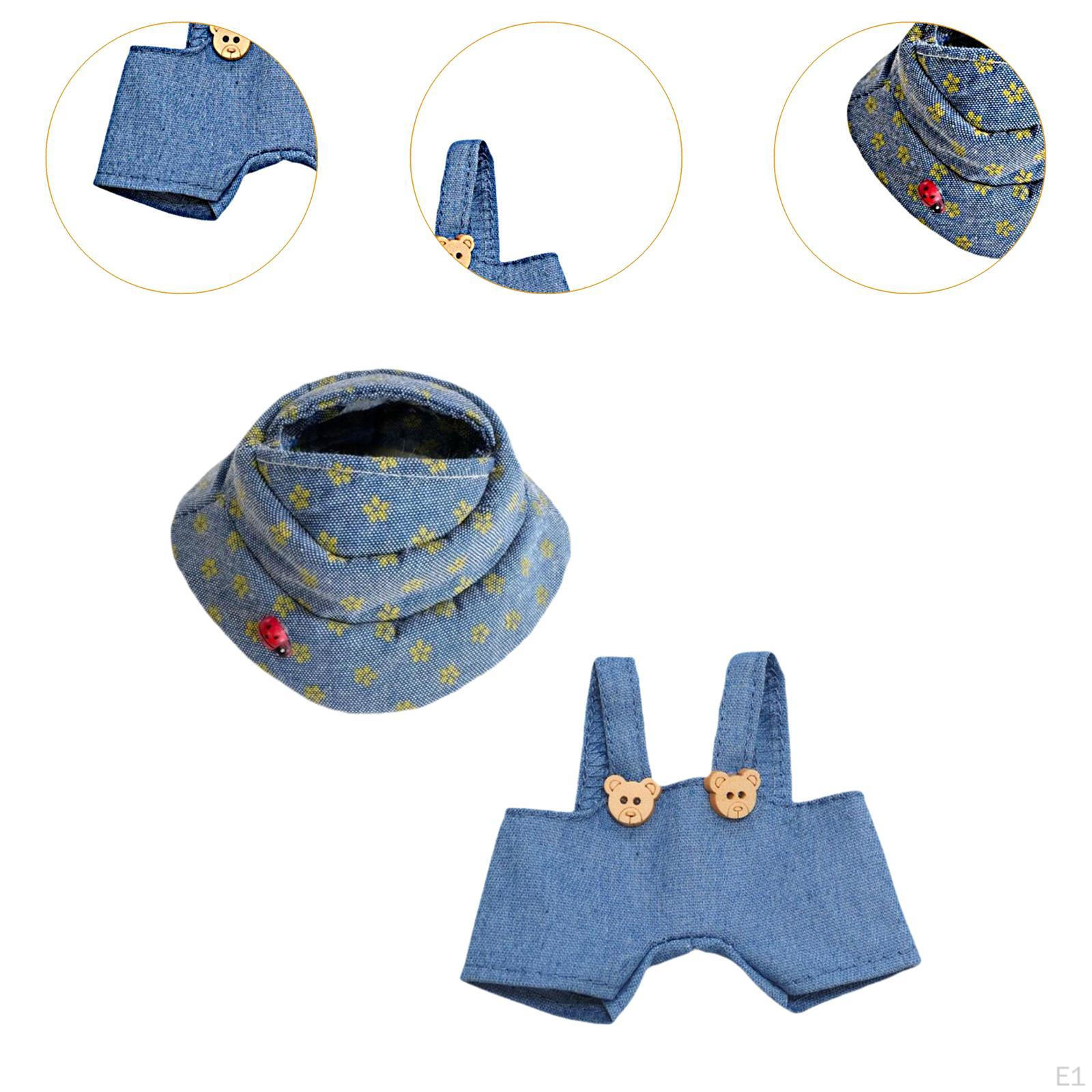 Плюшевая кукольная одежда для 17 см. Мультяшный джинсовый комбинезон с аксессуарами — фото 2