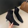 High-heeled pointed-toed temperament suede short boots women's shoes 2025 new autumn and winter velvet thin-heeled Korean thin boots