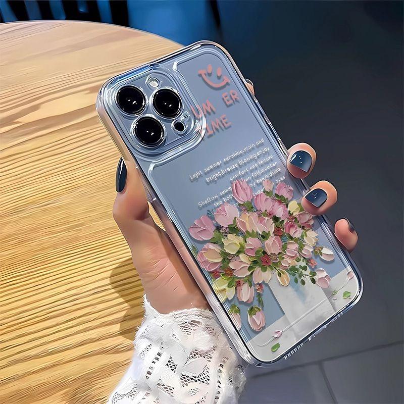 Funda for IPhone 16 15 14 13 12 Pro Max 11 Small Fresh Flowers Dustproof Non-Slip Full Cover Anti Fall Shockproof Transparent