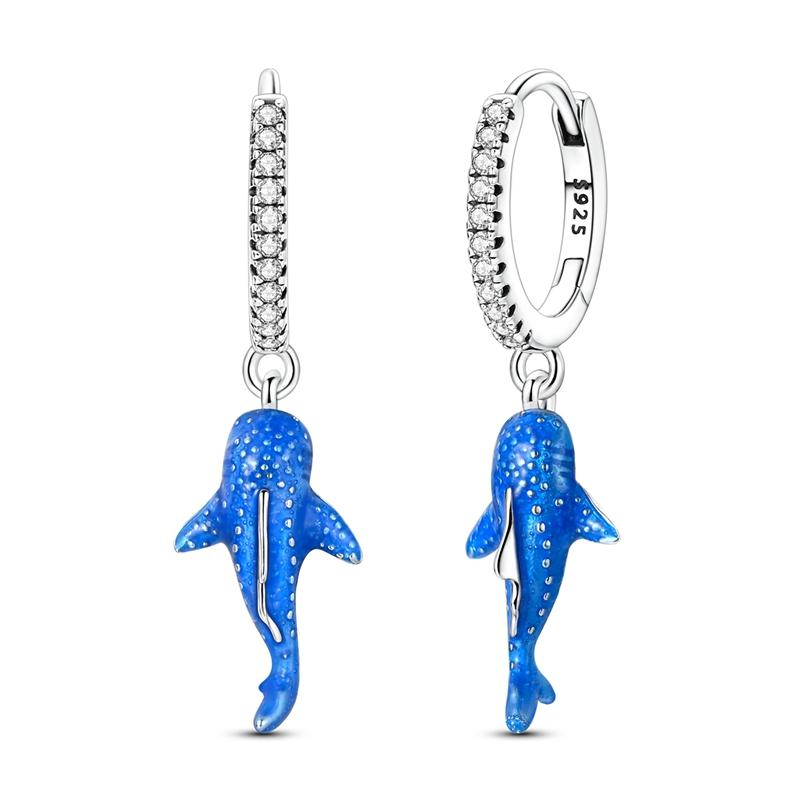 Original 925 Sterling Silver Charms Blue Luminous Whale Shark Pendant Earrings Necklace Bracelet For Women Jewelry Set Gift