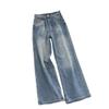 Comfortable Straight Jeans Design Sense Embroidery Loose Light Blue Skinny High Waist Drapey Wide Leg Long Trousers Jeans for Women Long Denim Pants