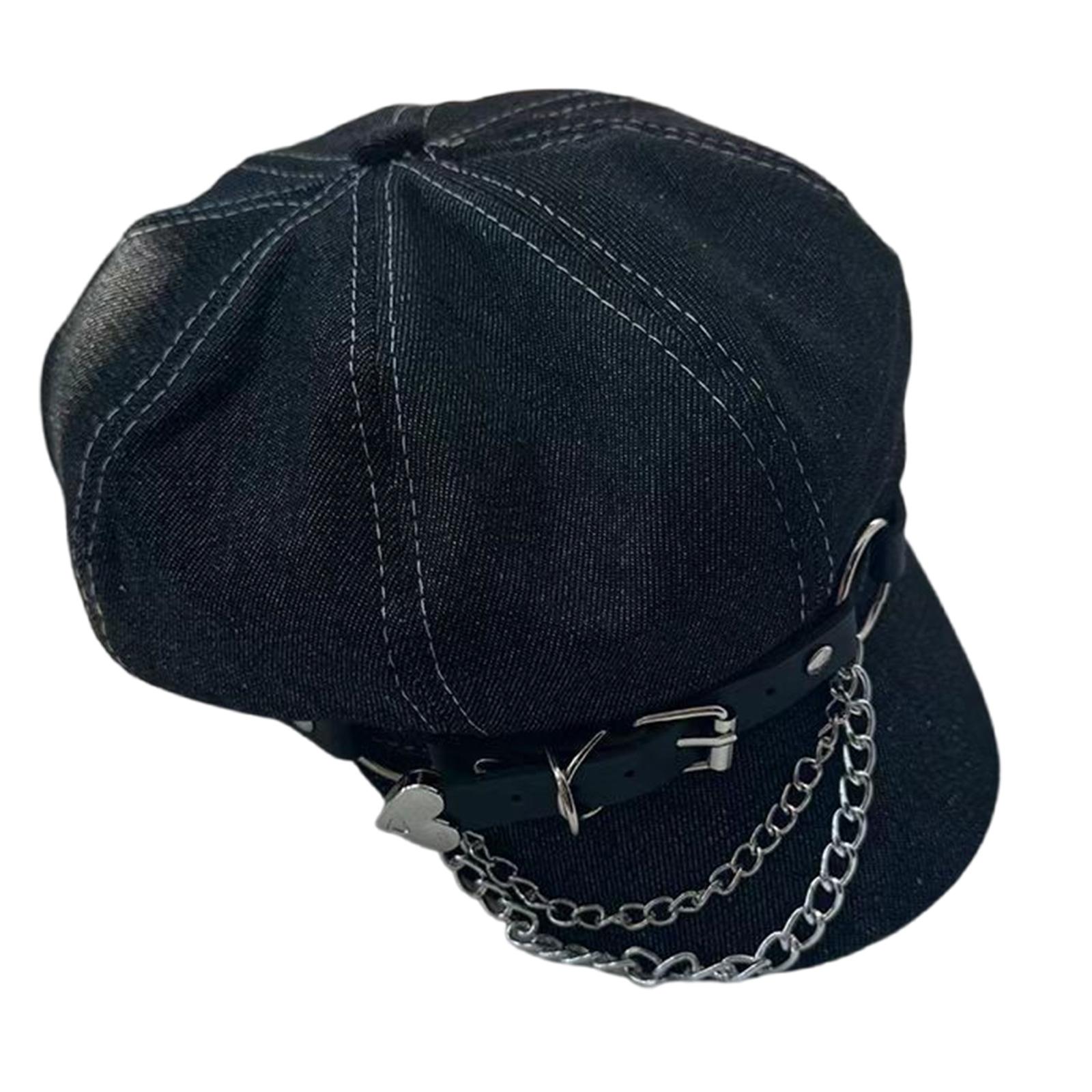

Millenniums Beret Hat for Girl Fashion Painter Hat with Chain Belt Teens Girl Dark Series Cabbie Caps Street Photowear Hat