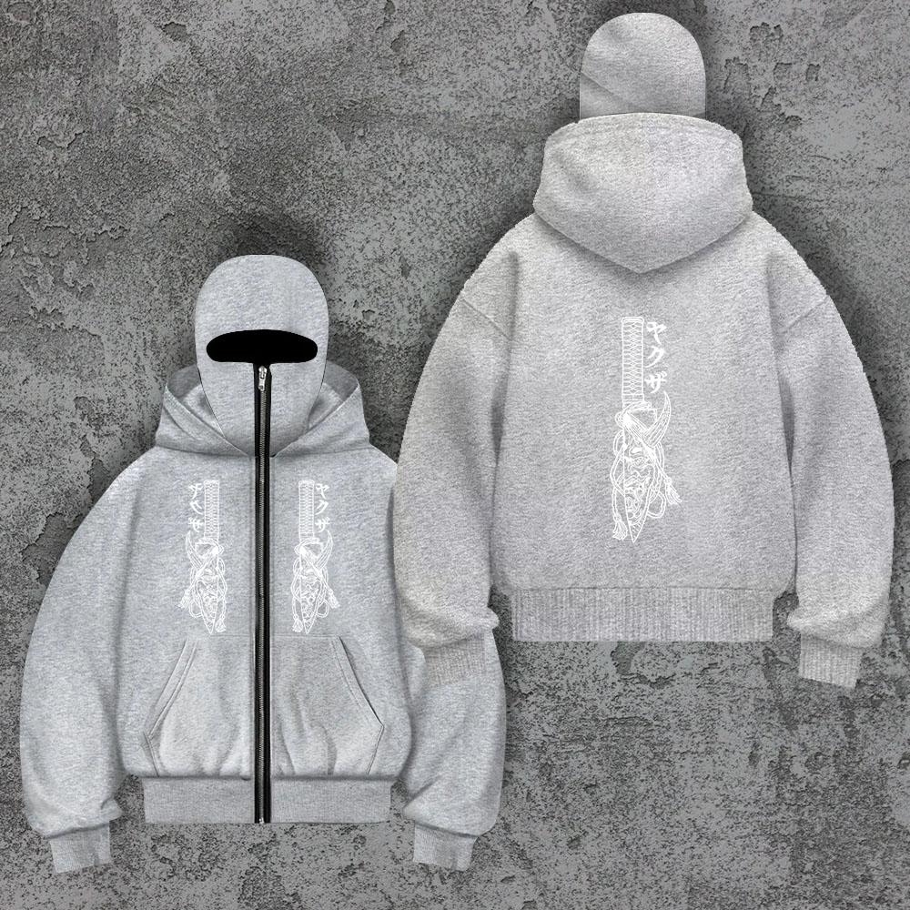 Trendy Zipper Hoodie Sword Men's Y2K Masked Hoodie Sweatshirt Sports Hoodie Spring and Autumn Plush