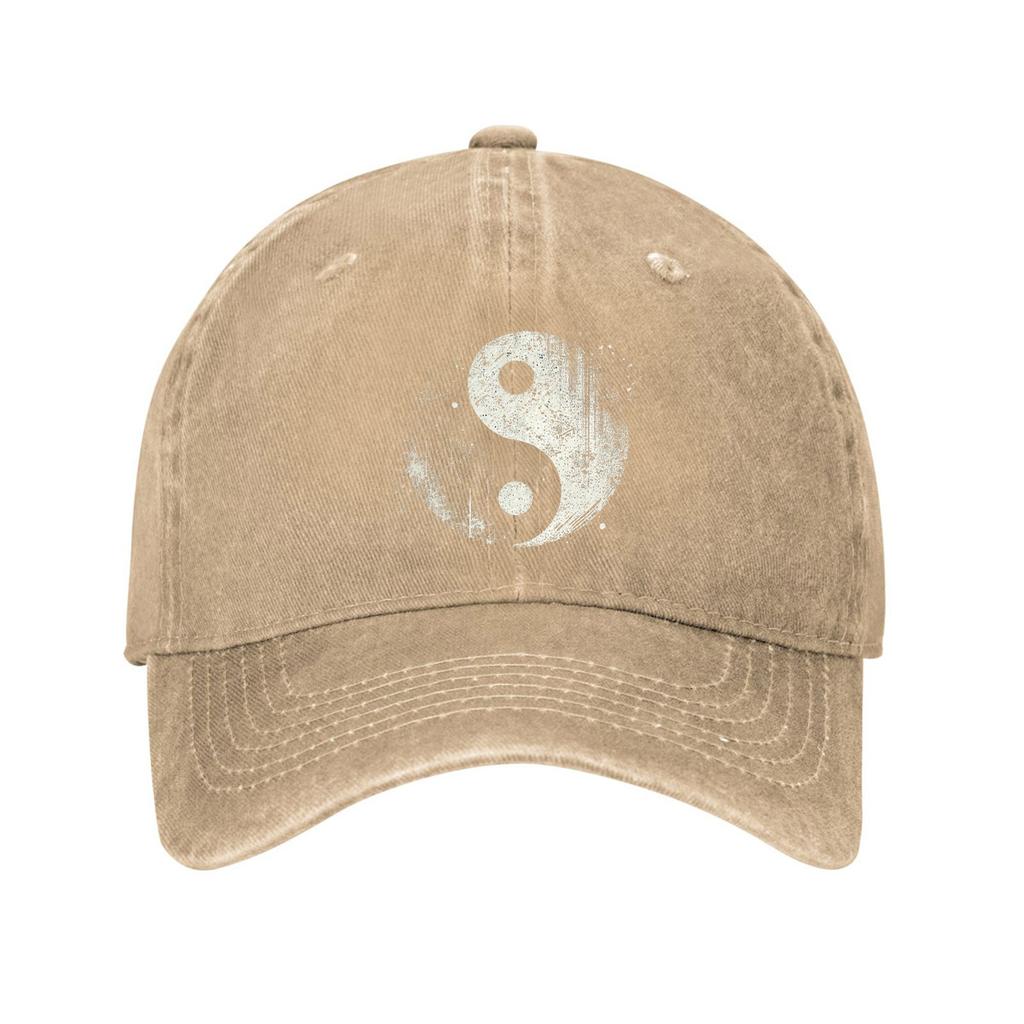 Yin Yang Distressed Baseball Cap Cotton Washed Adjustable Dad Hat for Outdoor Casual Sun Protection