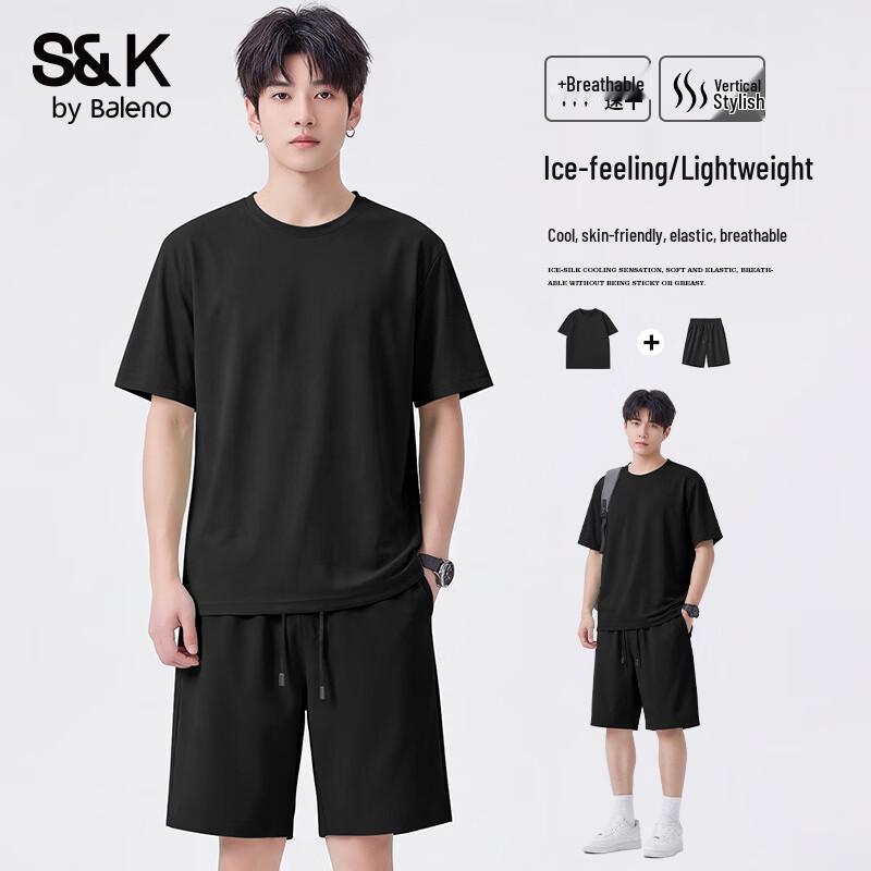 Baleno S&K Men s Cool Ice Silk T-Shirt & Shorts Set L