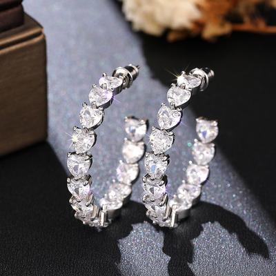 Orecchini a Cerchio Nobili Huitan con Zirconia Cubica a Cuore Donna Brillante Promessa Anelli a Cerchio Accessori per le Orecchie Gioielli alla Moda da Festa