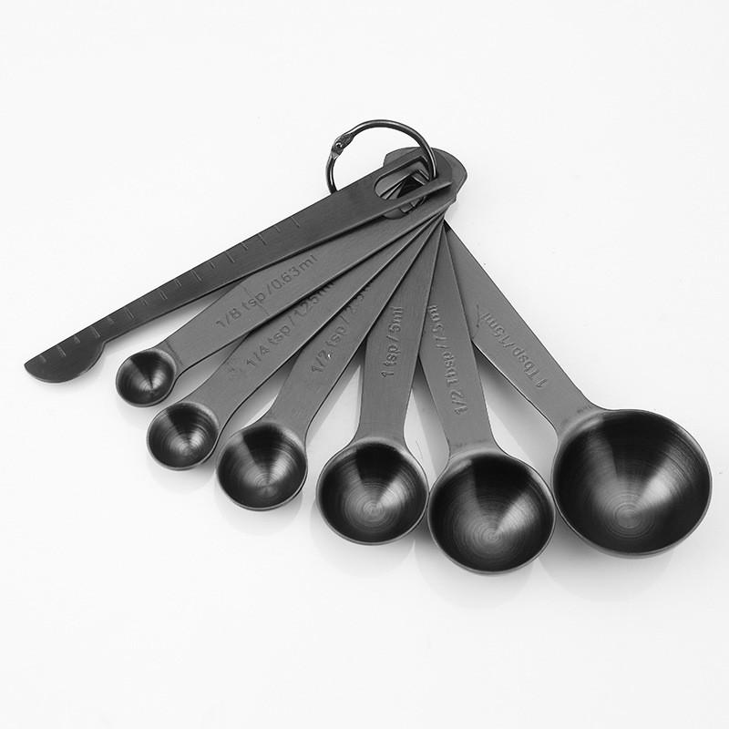 Elegant Six Piece Silver Measuring Spoon Set For Baking And Kitchen Use With Long Handle