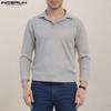 INCERUN Autumn Winter Men Lapel Neck Long Sleeve Casual Texture Rib Pullovers Tops