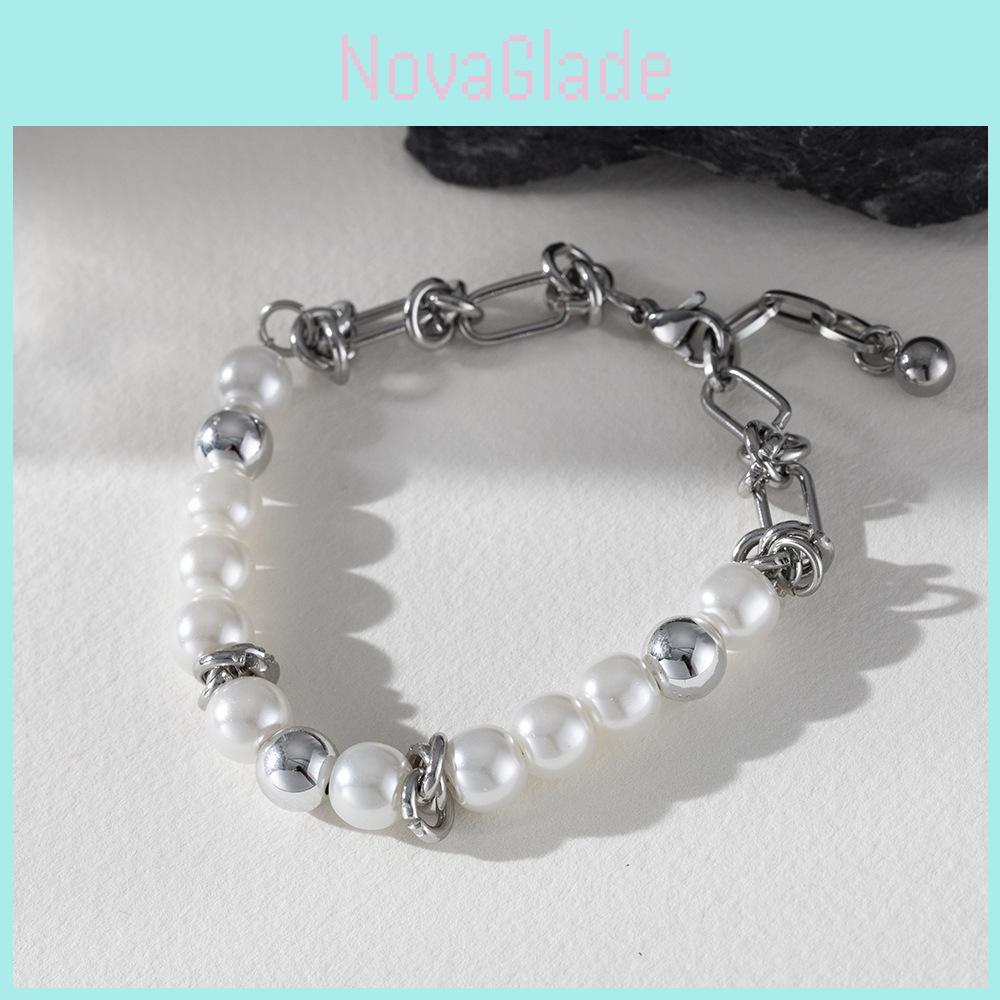 Minimalist Stainless Steel Pearlstyle Bracelet For Women And Men Gift Ideas