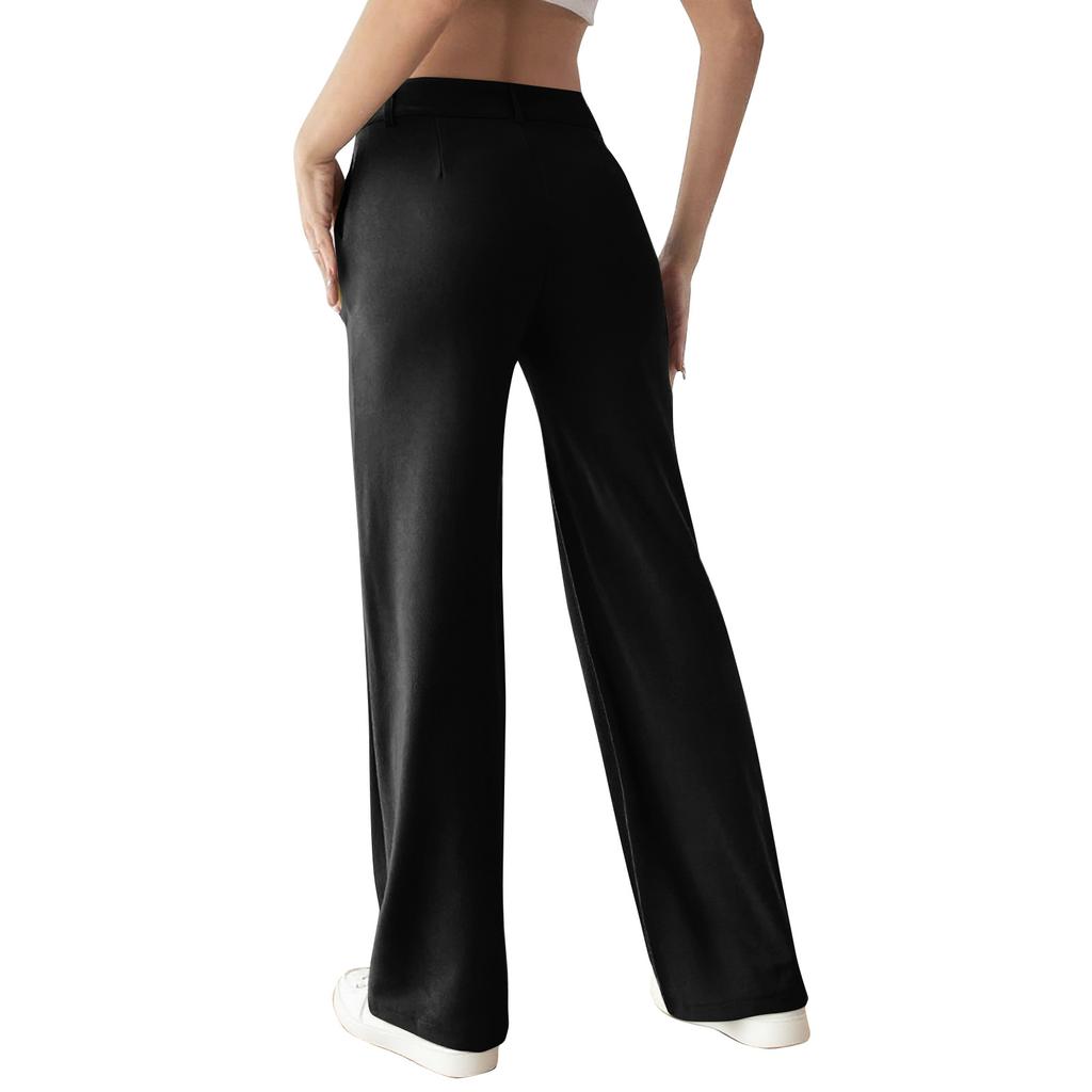 Straight Leg Elastic Button Business Casual Work Pants Knitted Elastic Waist Casual Pants