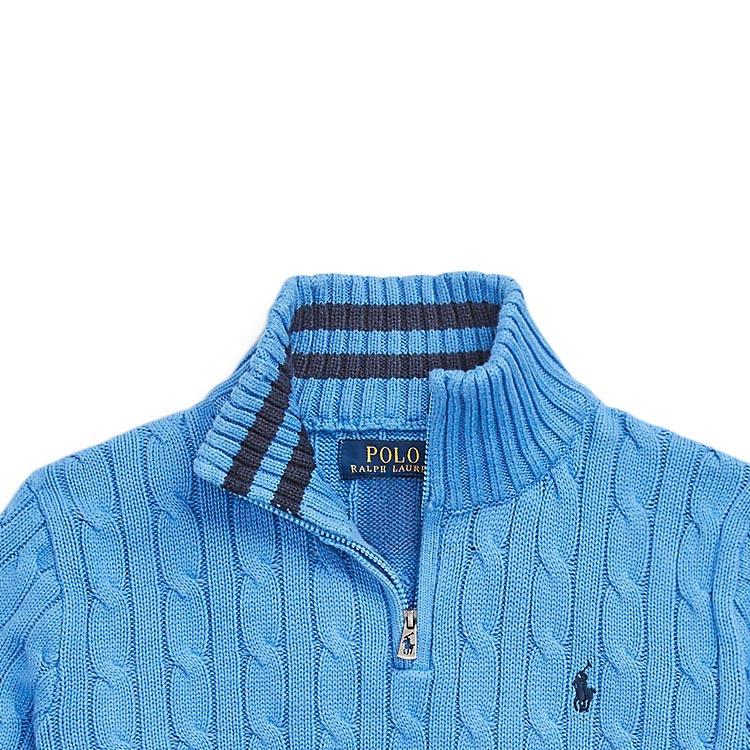 Polo Ralph Lauren Kids SS24 Pattern Embroidered Solid Color Zip Long Sleeve Knit Sweater Kids Sweater Blue CWPOSWEY6820477-400