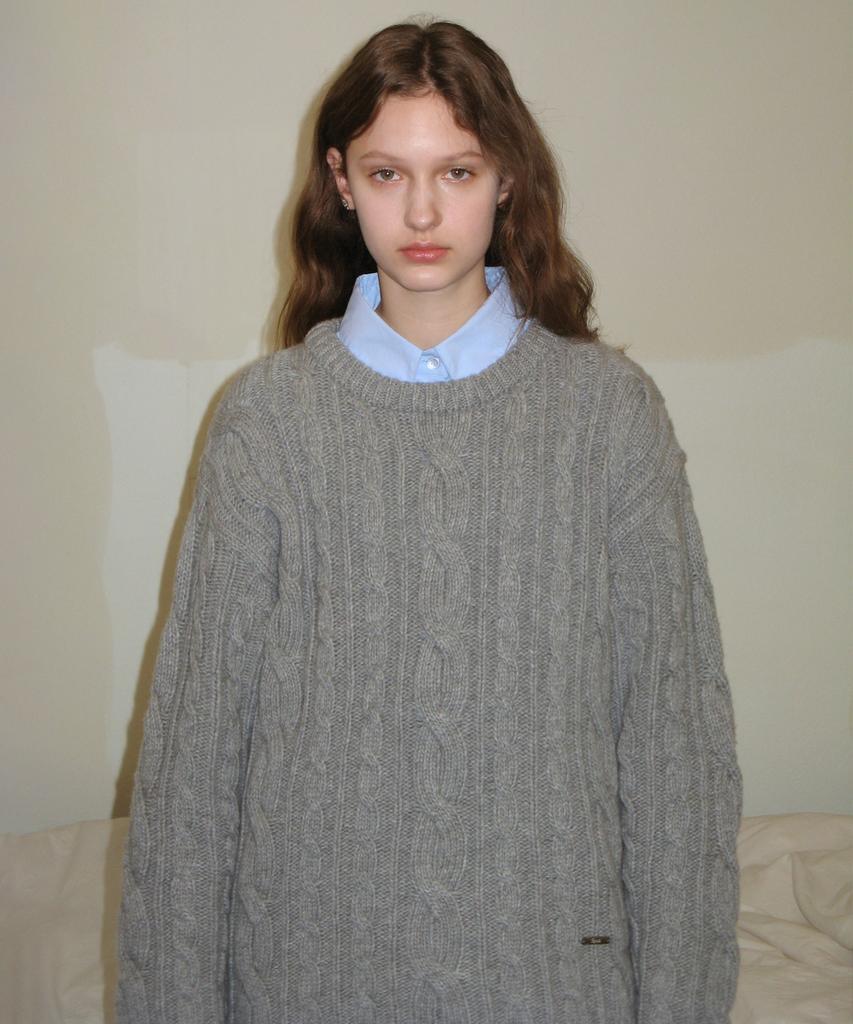 SINOON Two-Way Cable Turtleneck Knit (Melange Grey)