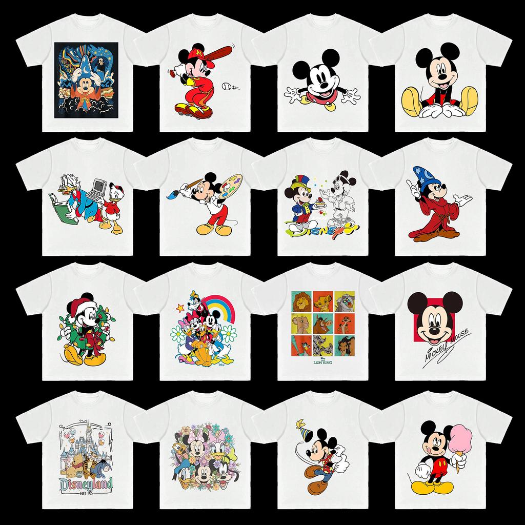 Disney Mickey Mouse Men's Casual Cartoon Print Short Sleeve T-Shirt Cotton Tee Couple Outfit Clothing White T-Shirt Men Clothing