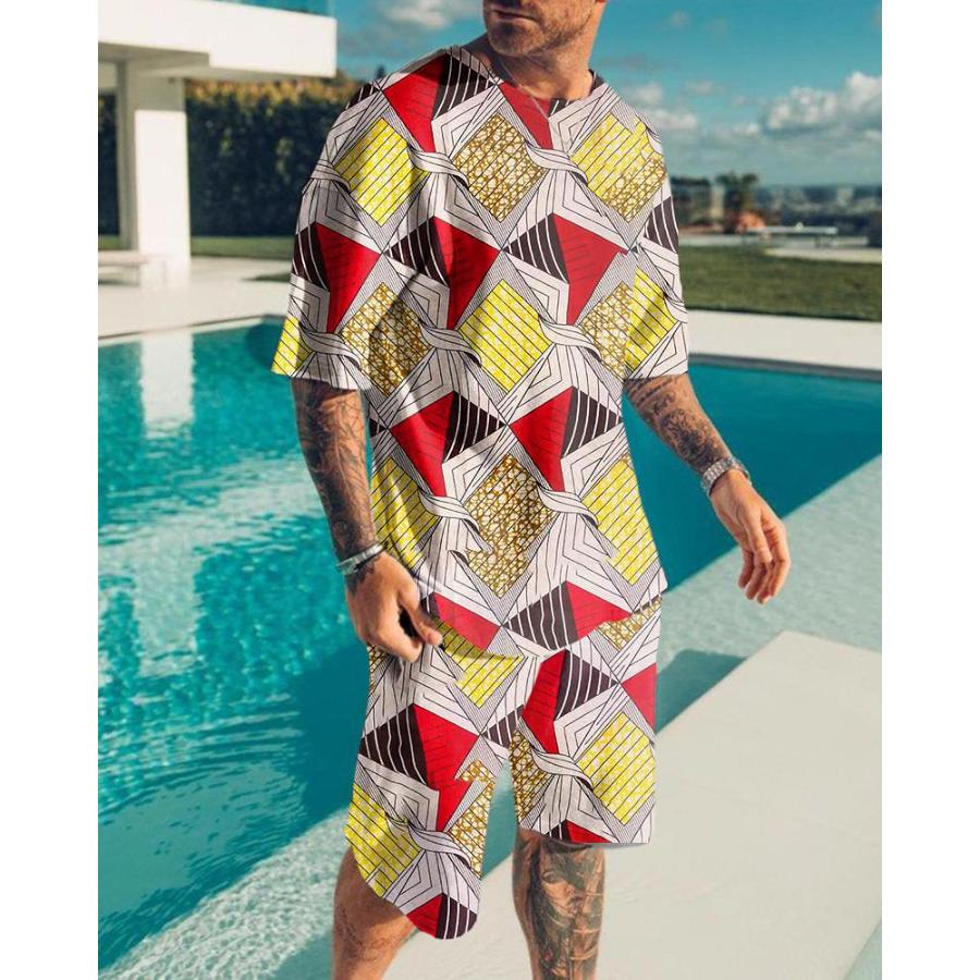 Fashion Resort Style Men's T-Shirt Short Sleeve Shorts Two-Piece Set Summer 3D Print