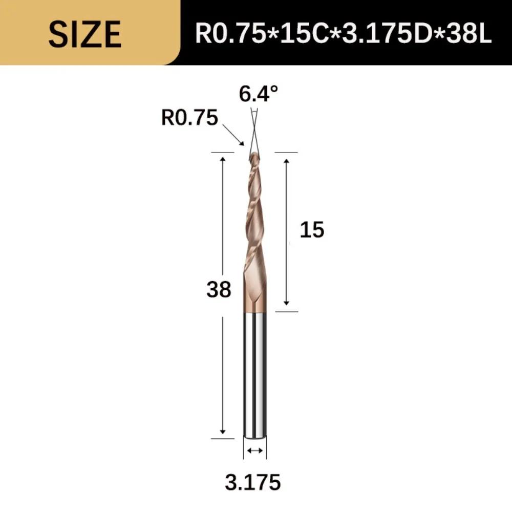 

Деревофрезерование Твердосплавная коническая концевая фреза со сферическим концом Коническая сферическая спиральная фреза для гравировки на станке с ЧПУ Фрезерные биты для деревообработки R0.75x15Cx3.175Dx38L