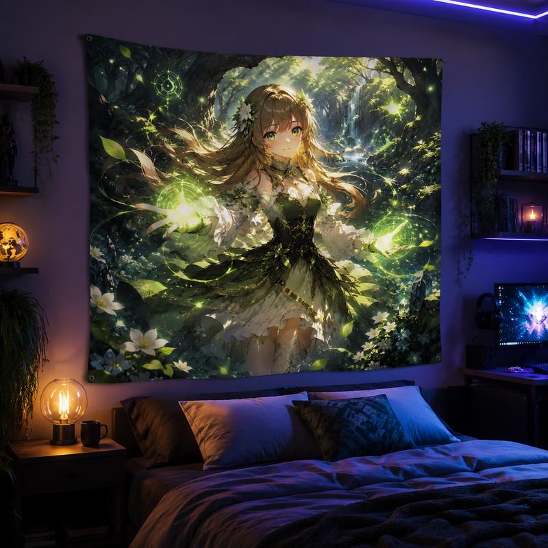 Forest Elf Magician Tapestry Forest Healing Wind Luminous Magic Array Printed Anime Room Decoration