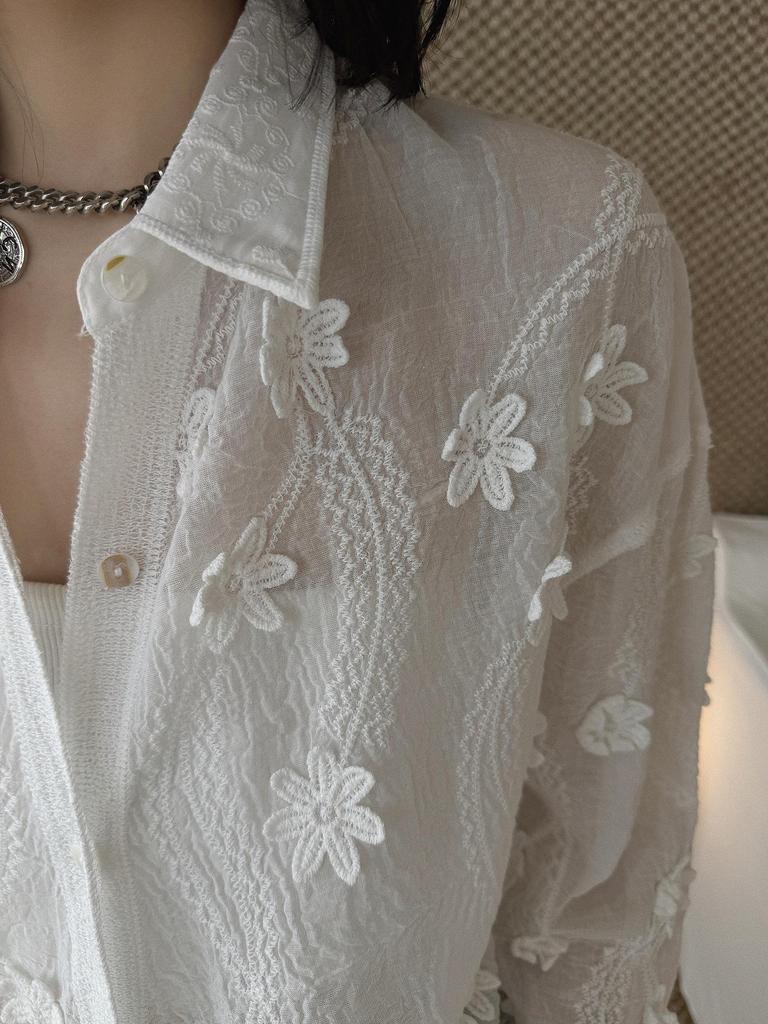 Xu Man Spring Korean Fashion 3D Flower Sheer Cardigan Top