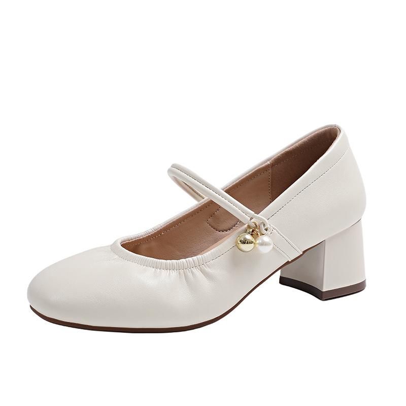 

2025 spring and summer new French retro square head Mary Jane shoes with skirt word with thick heel light mouth single shoes women 35