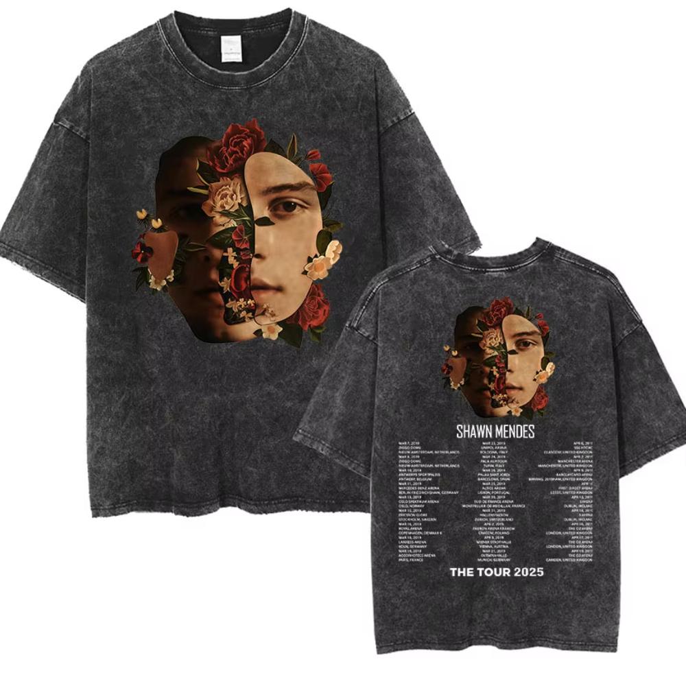 Rapper Shawn Mendes Tour Album Vintage Washed T-Shirt Herren Hip Hop Oversized T-Shirt Mode Hohe Qualität Baumwolle T-Shirts