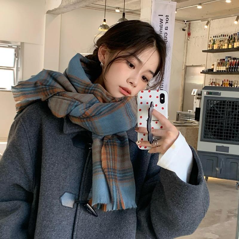 Korean Style Winter All Match Plaid New Scarf Warm and Thickened Imitation Cashmere New Student Couple Style Windproof Scarf